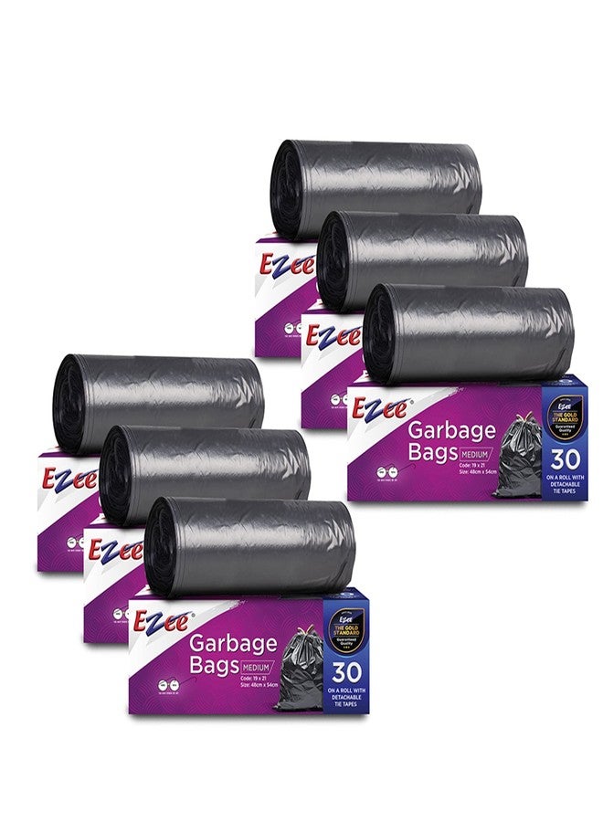 Ezee Black Medium Garbage Bags 180 Pcs | 19 X 21 Inch | 30 Pcs x Pack of 6 | Dustbin Trash Bag - Image 1